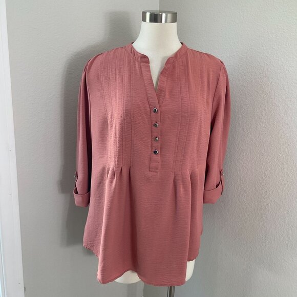 Cocomo Woman Plus 1X Rose Pink Blouse With Button Detail Pintuck Design Shirt - Picture 1 of 10